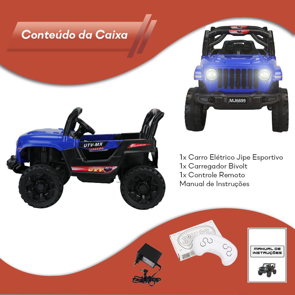 Mini Jipe Elétrico Infantil Criança 12V com Controle Remoto Luz