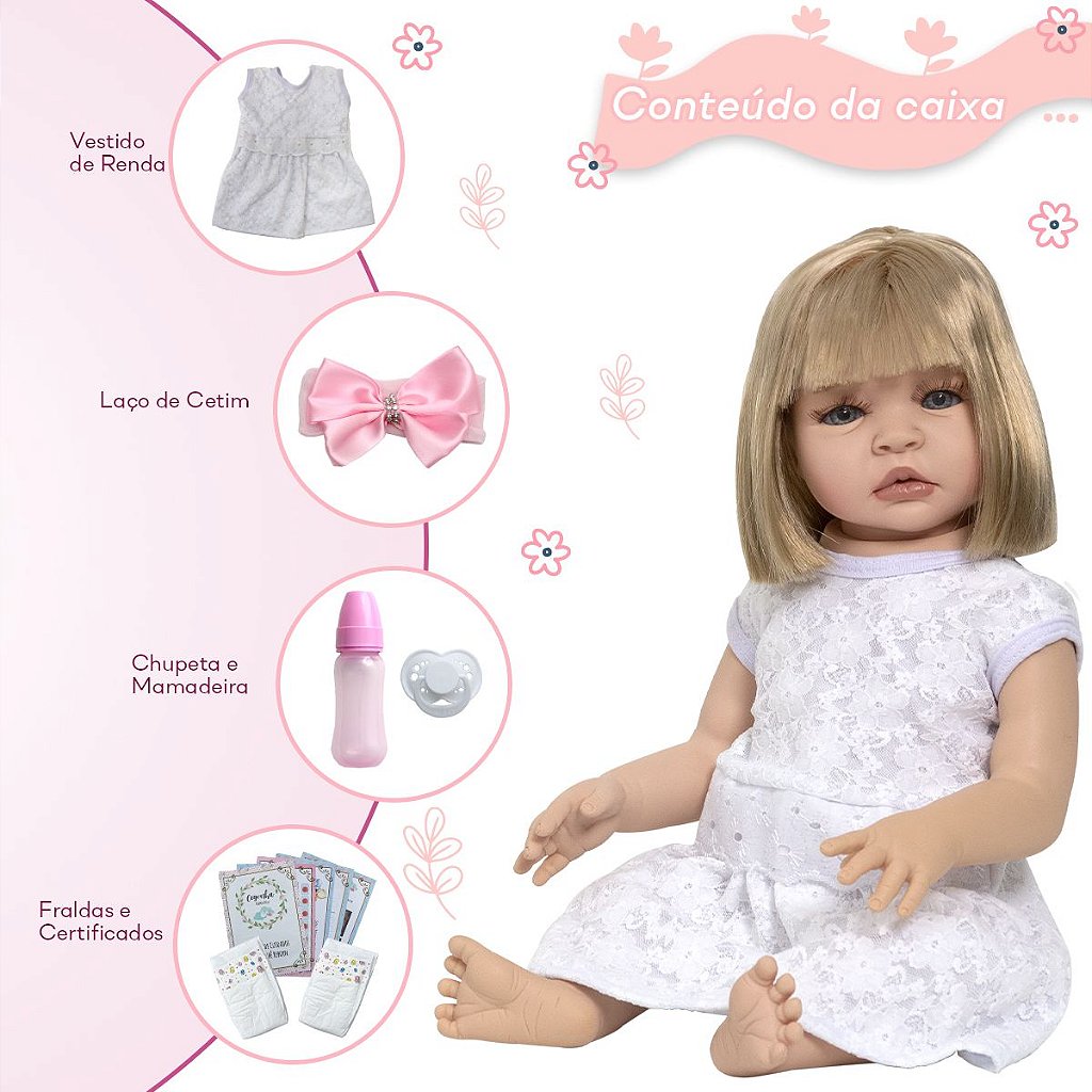 Bebe Reborn Realista Menina Loira Fofinha Enxoval Completo - USA