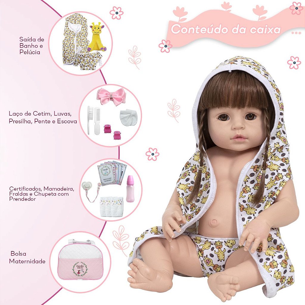 Boneca Bebê Reborn Realista Girafinha + Enxoval Completo