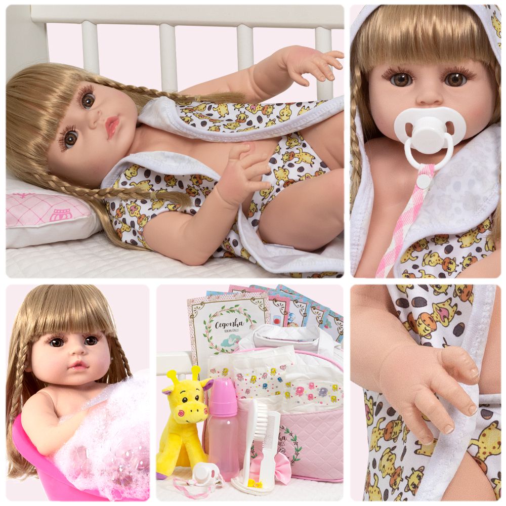 Bebe Reborn Silicone Menina Girafinha Com Carrinho Infantil - USA