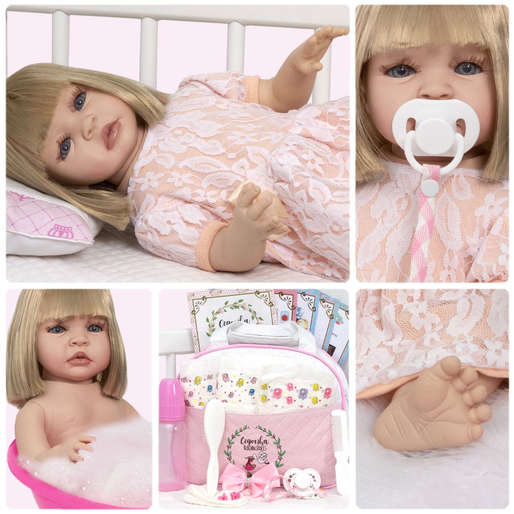 Kit Boneca Menina Realista + Carrinho Passeio + Bolsa + Jogo