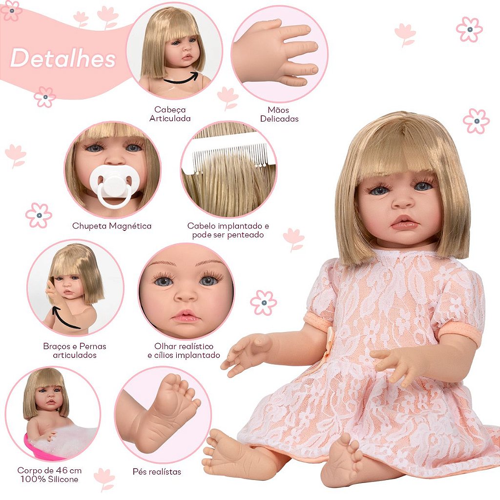 Boneca bebe reborn loira yasmin com enxoval completo 46cm sid nyl