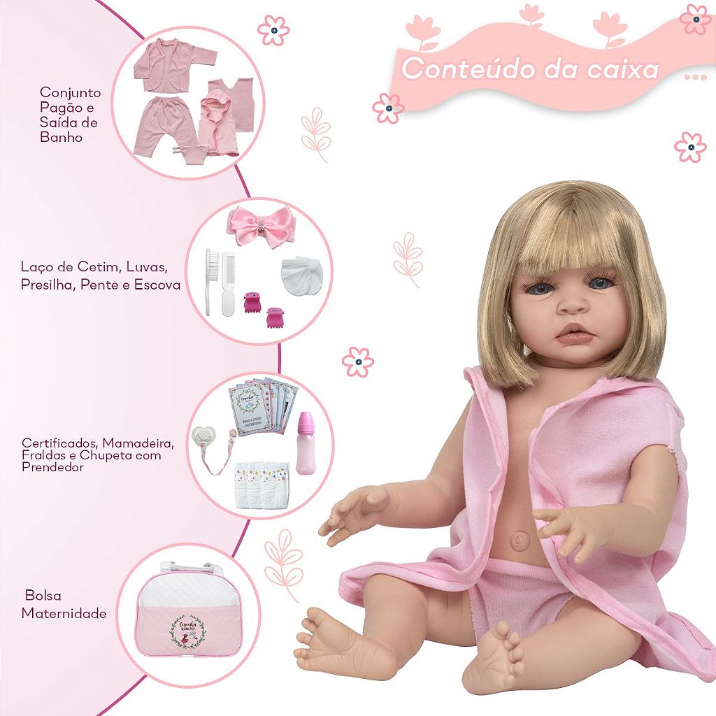 Boneca bebe reborn loira yasmin com enxoval completo 46cm sid nyl