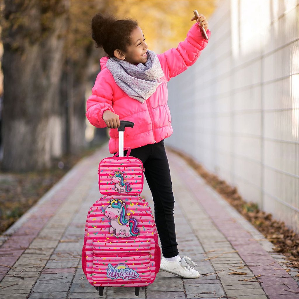 Kit Mochila Infantil Rodinha Escolar 3 Peças - Até 4 Anos