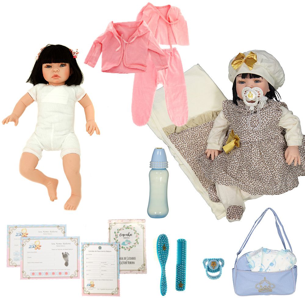 Boneca Bebe Reborn Yasmin Graziela Marrom Bichinhos Cegonha Reborn Dolls  Mais 24 Acessórios 48cm - Chic Outlet - Economize com estilo!