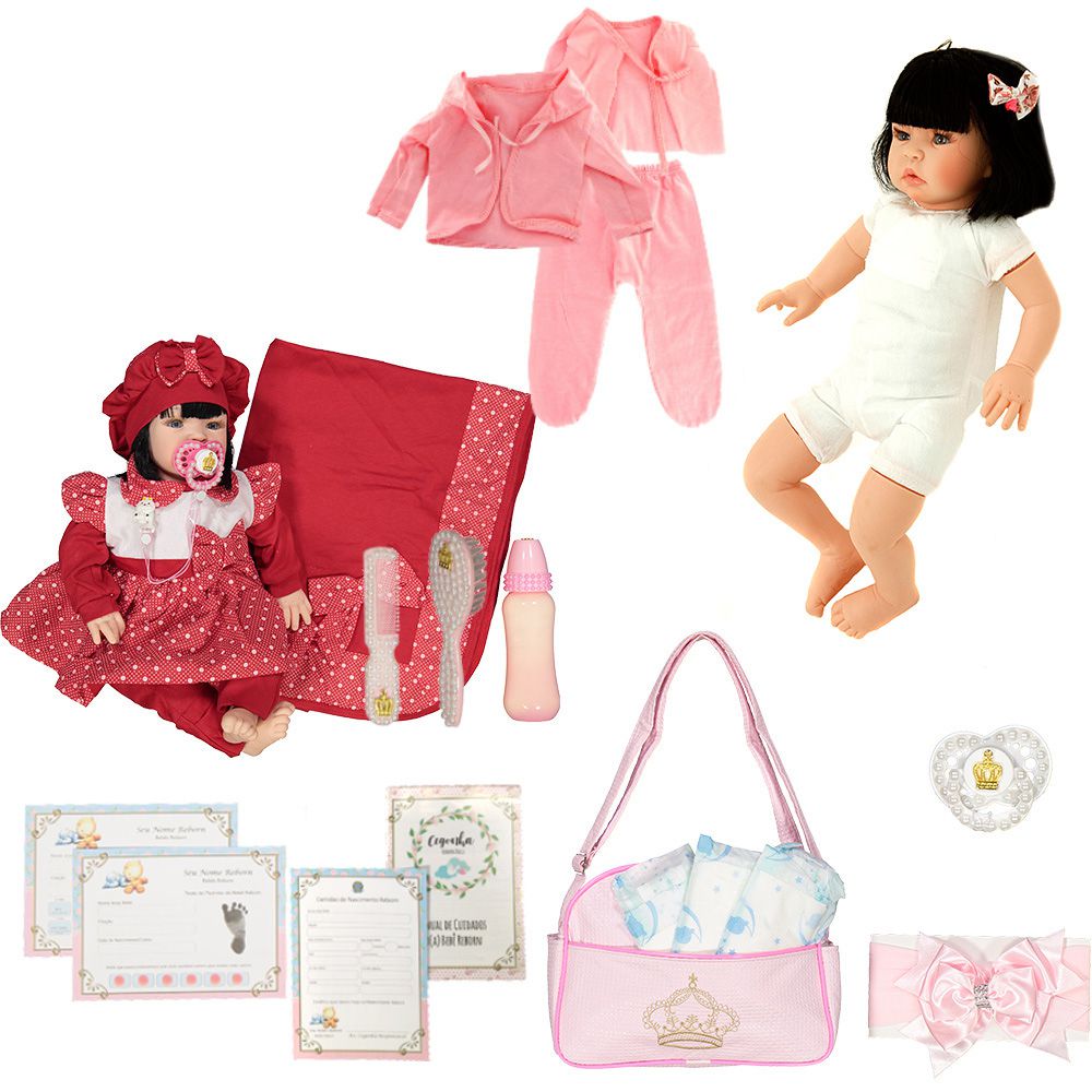 Boneca Bebe Reborn Yasmin Balone Vermelho Cegonha Reborn Dolls Mais 24  Acessórios 48cm - Chic Outlet - Economize com estilo!