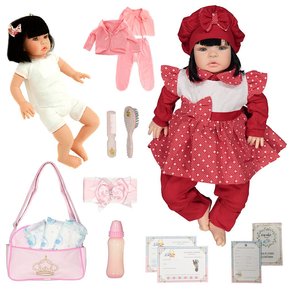 Boneca Bebe Reborn Yasmin Balone Vermelho Cegonha Reborn Dolls Mais 24  Acessórios 48cm - Chic Outlet - Economize com estilo!