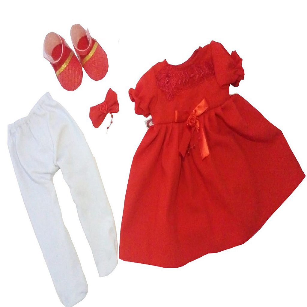 Roupa para Boneca - Vestido Poá Vermelho - Cantinho da Boneca