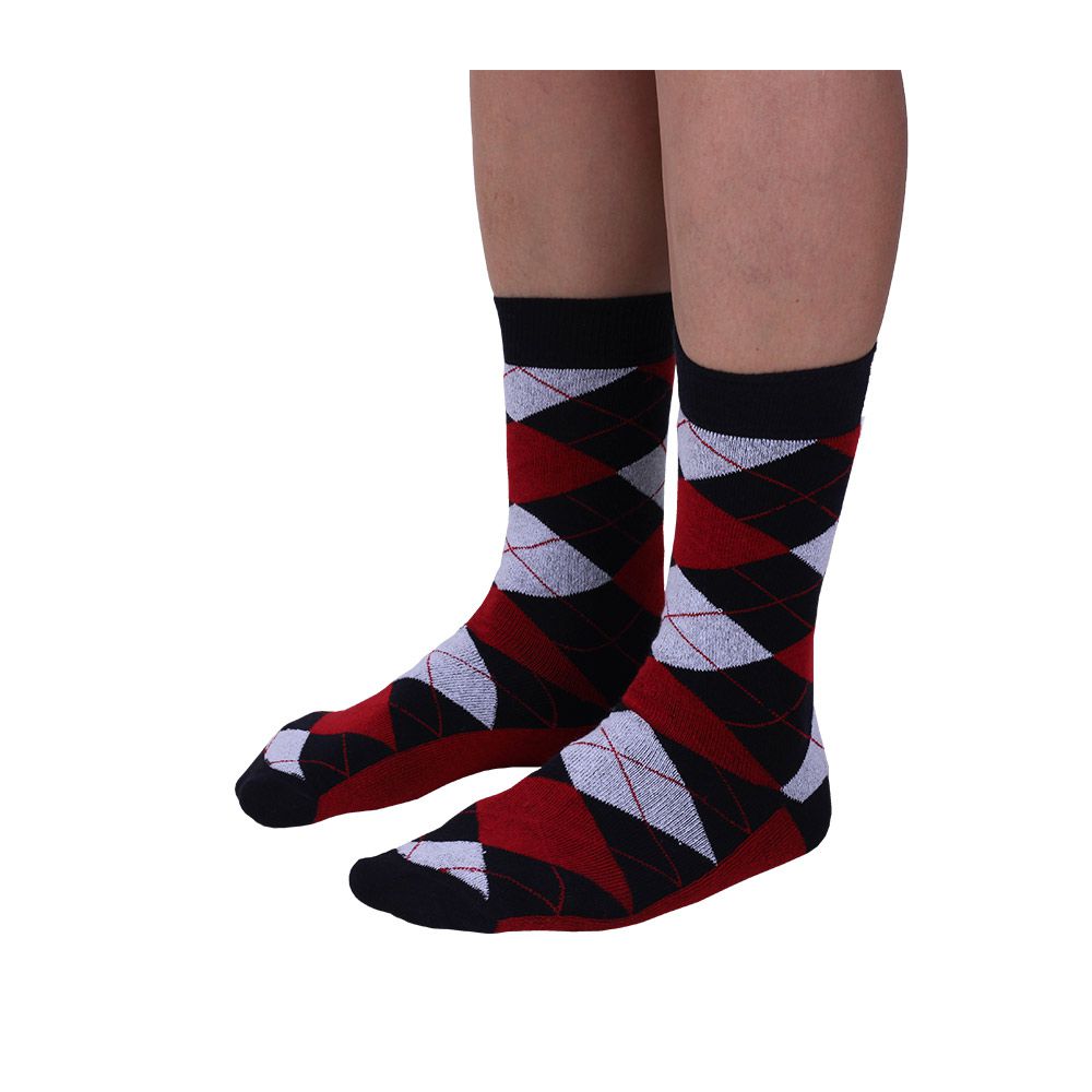 Meia Masculina Cano Alto Casual Fun Losangos Mescla e Preto