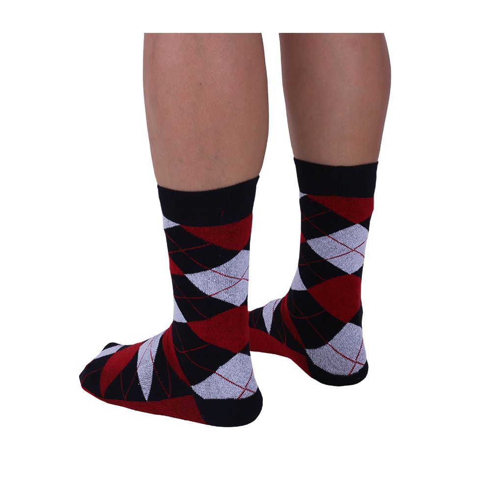 Meia Masculina Cano Alto Casual Fun Losangos Mescla e Preto