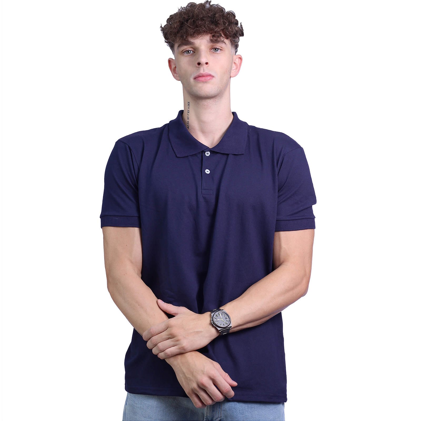Camisa Polo Piquet Premium Penteado Masculina 50% Algodão 50% Poliéster MXD Conceito Azul Marinho Sólido
