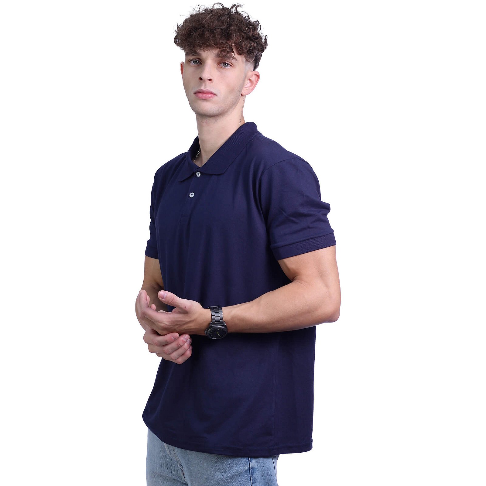 Camisa Polo Piquet Premium Penteado Masculina 50% Algodão 50% Poliéster MXD Conceito Azul Marinho Sólido