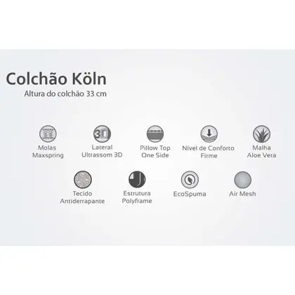 COLCHÃO HERVAL KOLN - MOLAS MAXPRING - CASAL 138X188X33 - Casa do