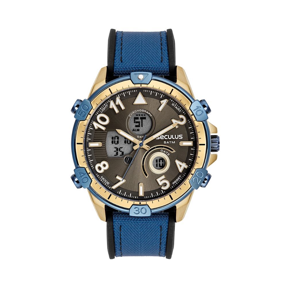 シリウスオルゴナイト Relógio Seculus Masculino AnaDigi Pulseira de Nylon 77270GPSVLN2