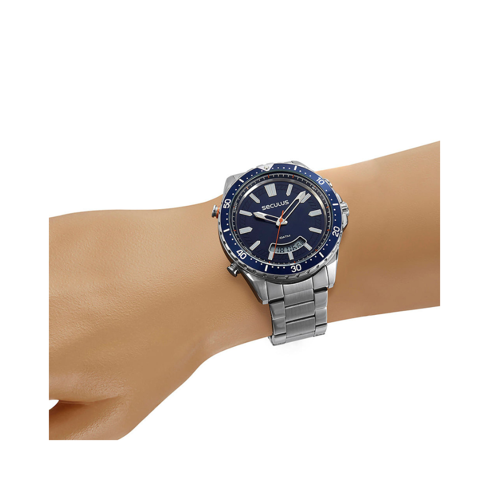 シリウスオルゴナイト Relógio Seculus Masculino AnaDigi Pulseira de Nylon 77270GPSVLN2