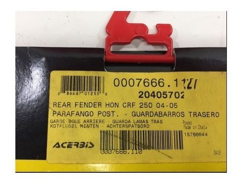 Acerbis Parafango Posteriore Rosso Per Moto Honda - Ricambio Originale, Componente Plastica