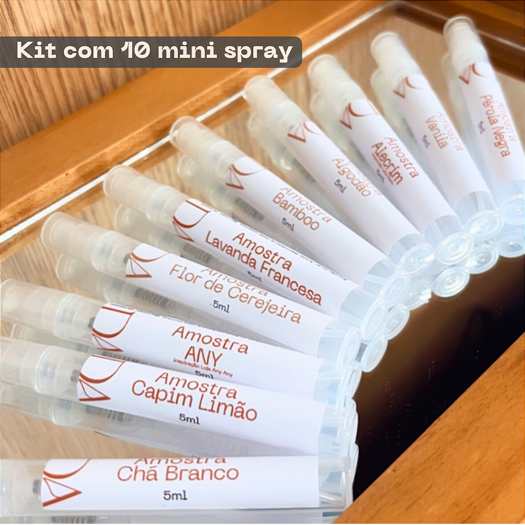 Kit Amostras - 10 Mini Spray 5ml com todas as fragrâncias - Aromas