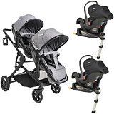 Carrinho Para Gêmeos + 2 Bebe Conforto + 2 Base Isofix Pair Melange Cinza - Kiddo