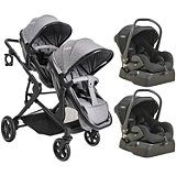 Carrinho Para Gêmeos + 2 Bebe Conforto + 2 Base Pair Melange Cinza - Kiddo