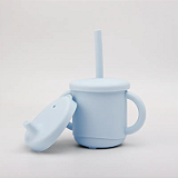Copo de Silicone Infantil 2 em 1 com Alça Azul 270ml - Petit Piá