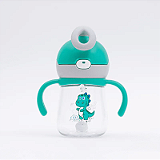 Copo Infantil Tritan com Alça Removível e Canudo 200ml Leo Verde - Petit Piá