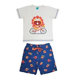 Pijama Infantil Manga Curta Branco/Azul Leão Marcus Marckids