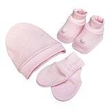 Kit Touca, Luva e Sapatinho RN Laço Bebê Bamboo - Rosa Bebê
