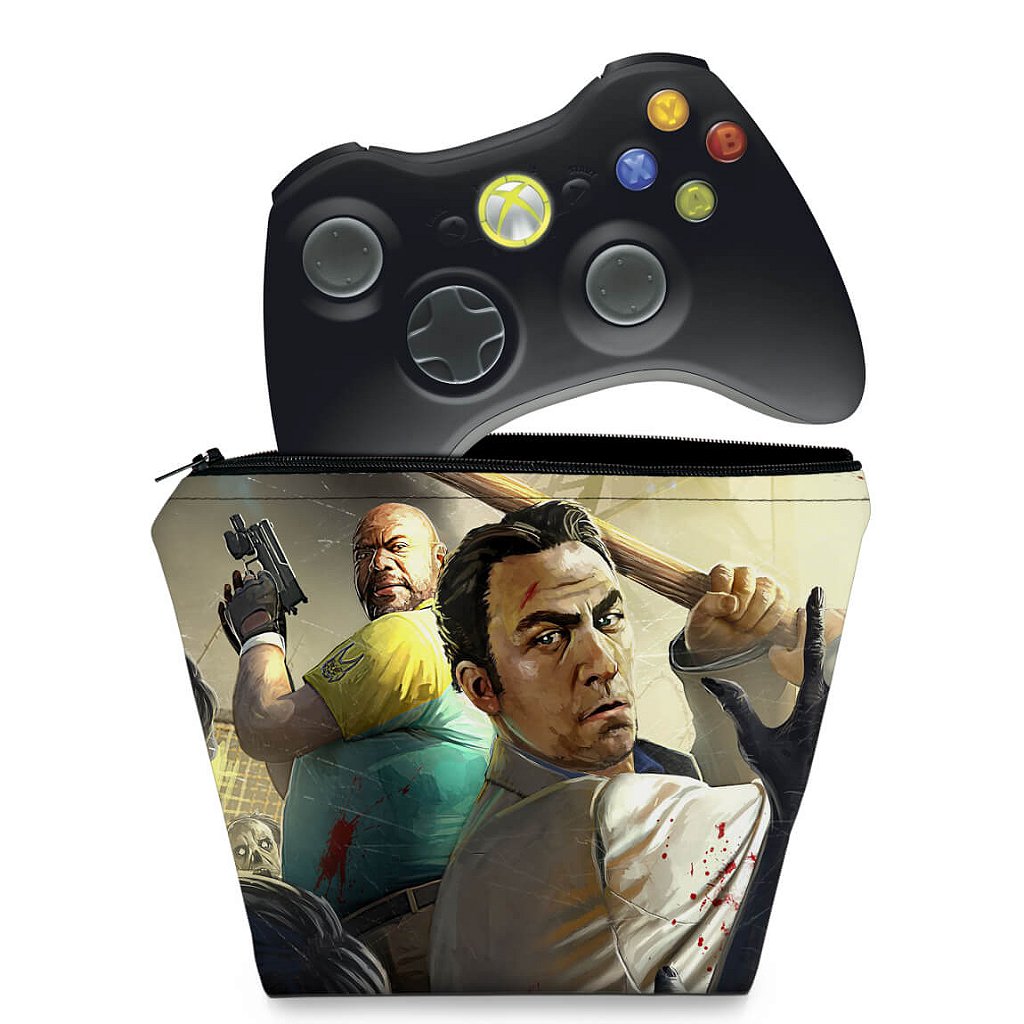 KIT Capa Case e Skin Xbox 360 Controle - Left 4 Dead 2 - Pop Arte Skins