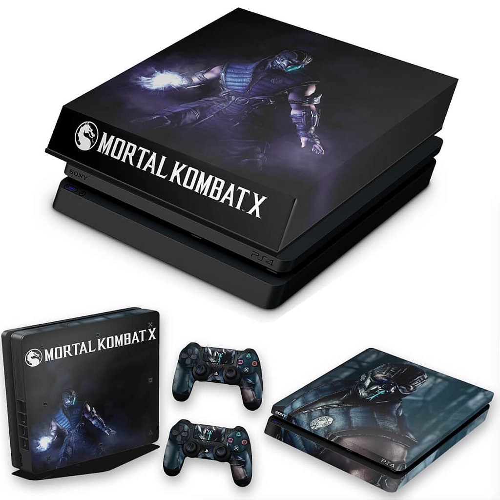 KIT PS4 Pro Skin e Capa Anti Poeira Mortal Kombat X Sub Zero