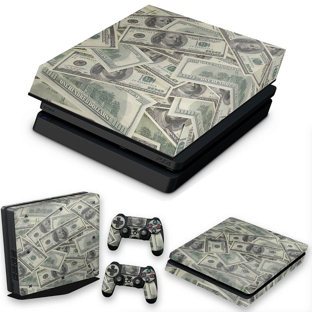 KIT PS4 Fat Skin e Capa Anti Poeira Dollar Money Dinheiro
