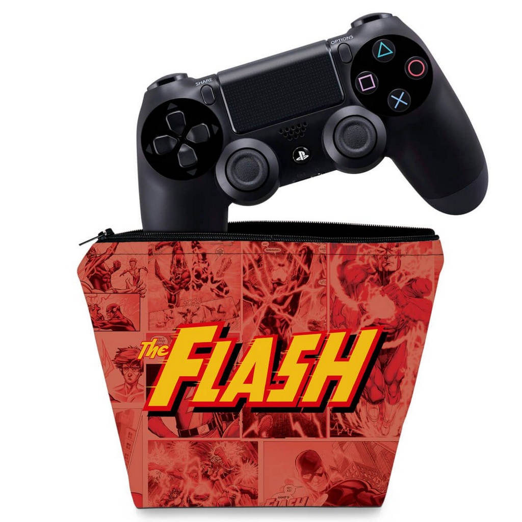 KIT Capa Case e Skin PS4 Controle The Flash Comics Pop Arte Skins