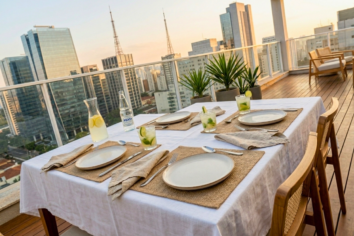Aparelho de jantar em cerâmica mesa posta casual