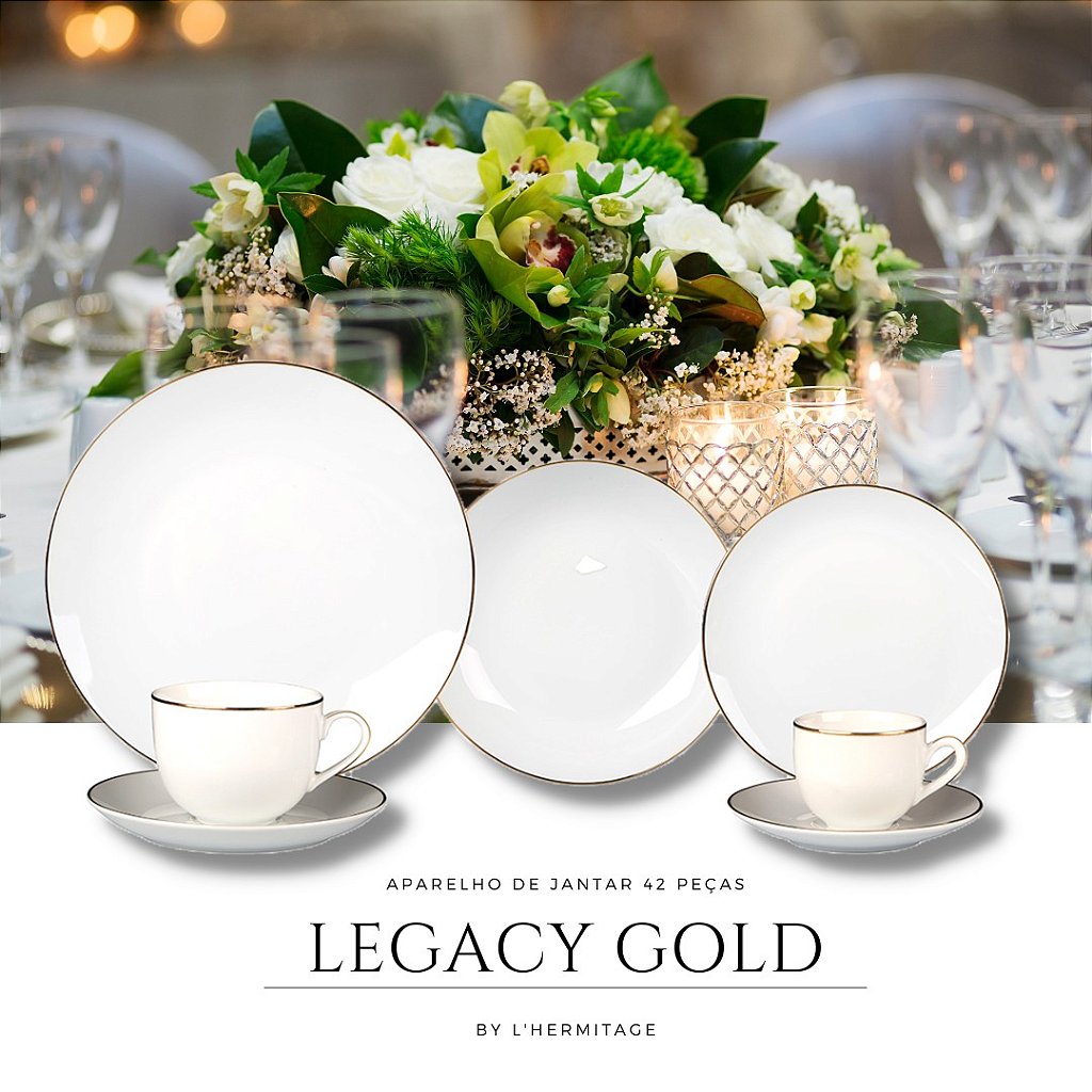 Aparelho de jantar 42 peças Legacy Gold - L'Hermitage - LA CASA BRASIL