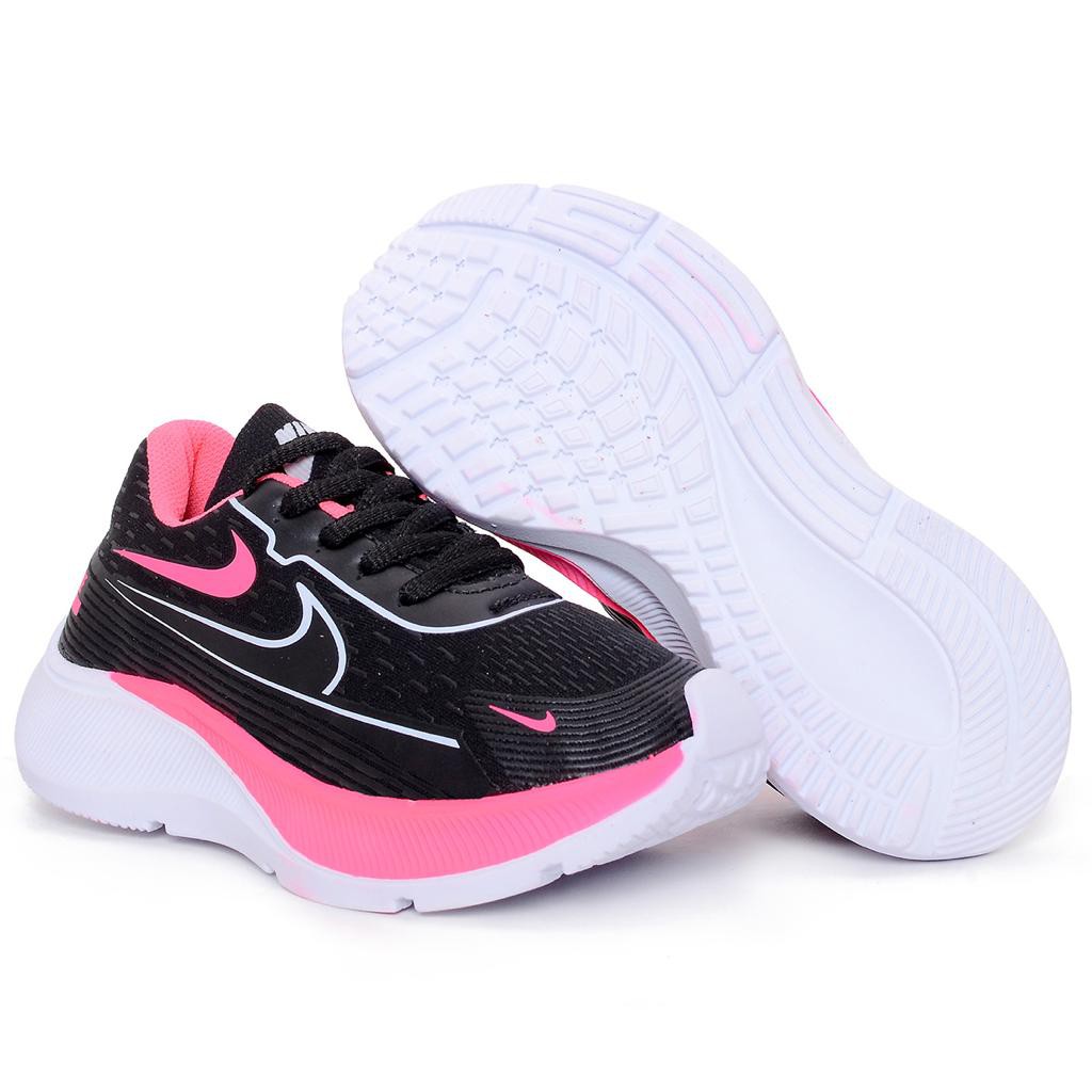 Tênis Nike Infantil - Preto Rosa Branco- 26 ao 33 - NS Atacado