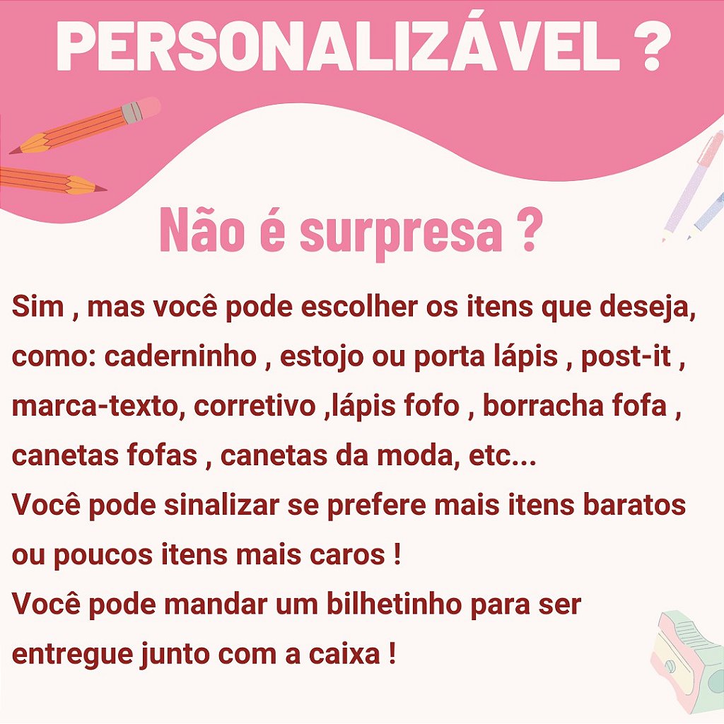 Caixa Surpresa Papelaria Kawaii 15 Itens + Muitos Brindes - Dupari