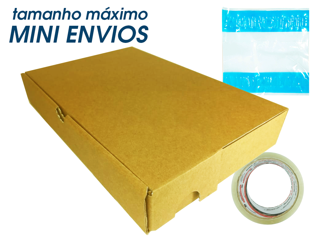 Kit para E-commerce Mini Envios Tamanho Máximo 100 Caixas 24x16x4cm + 100 Sacos Canguru + 2 Fitas Adesivas