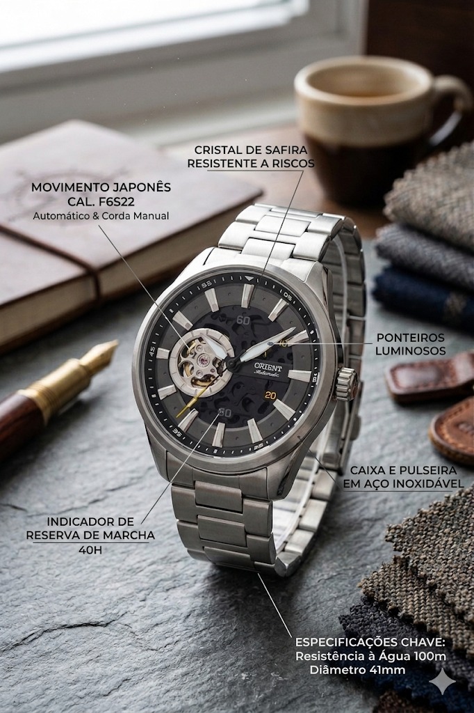 Relogio Orient Automatico Masculino Open Heart Prata NH7SS003 G1SX