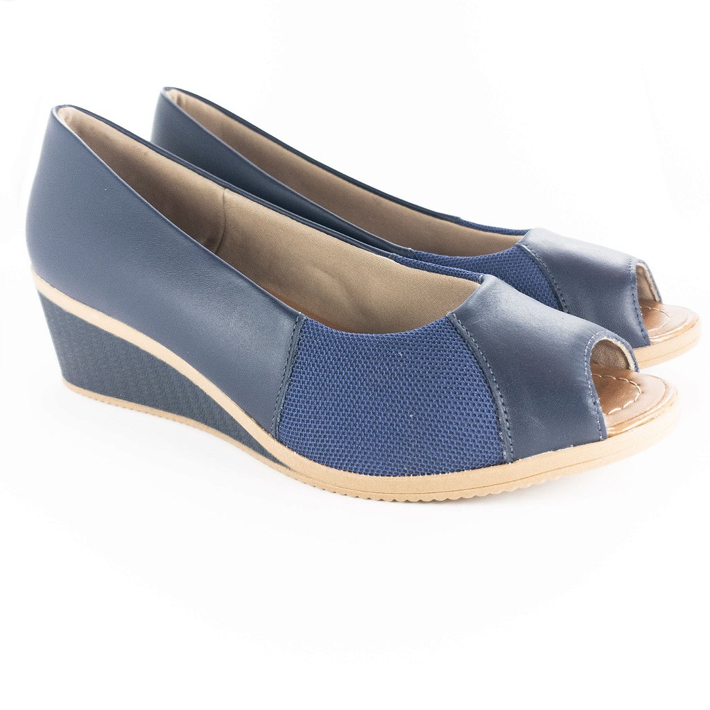 Sapato Usaflex Peep Toe Anabela Azul Marinho - Lojas Micalce Calçados  Confortáveis e Moda e Acessórios