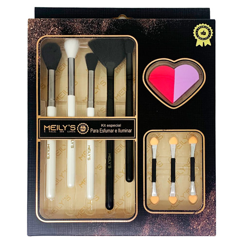 Kit com 08 Pincéis e 02 Esponjas Meily's | Virtual Make Atacado
