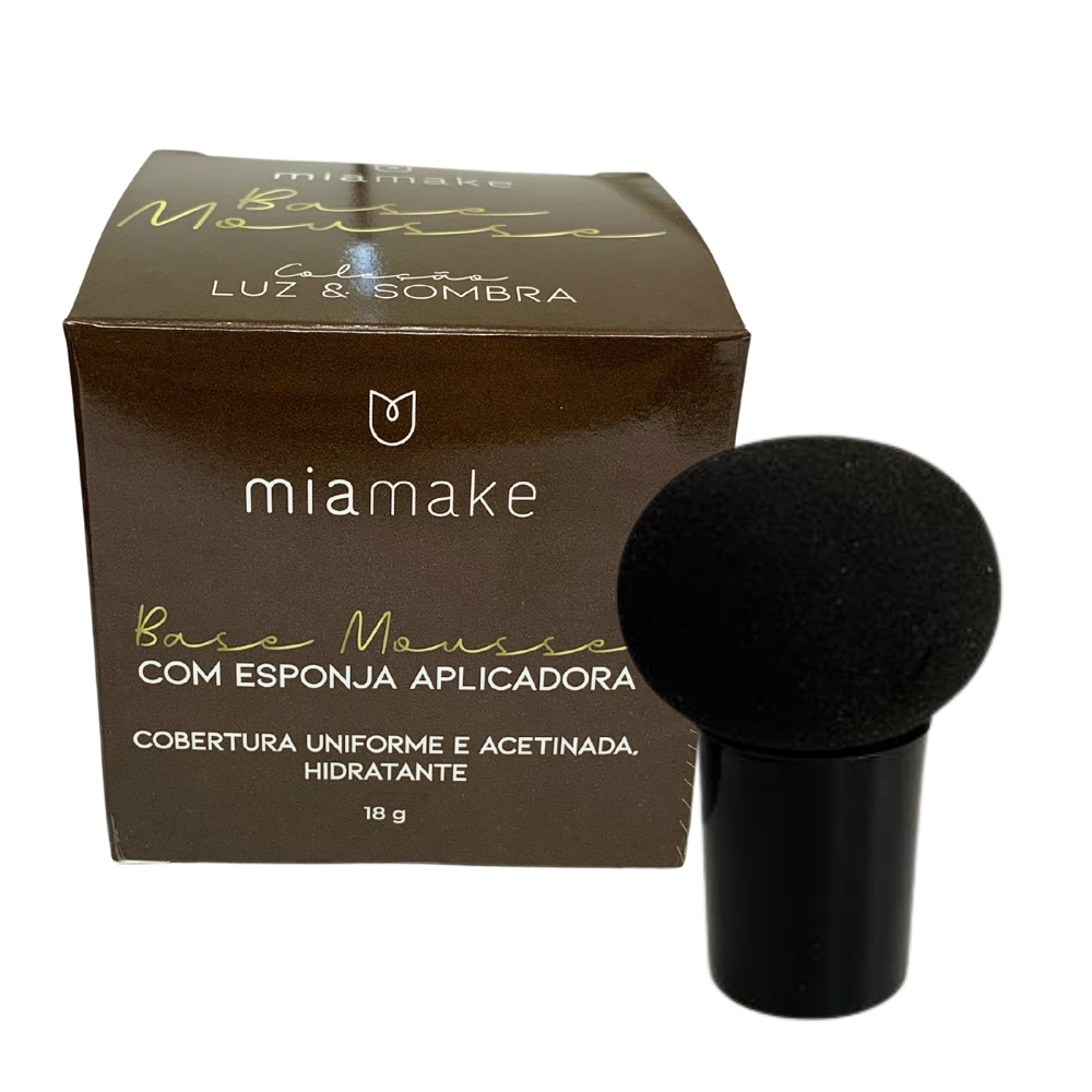 Base Mousse Escura Mia Make com Esponja – Box com 12 Unid