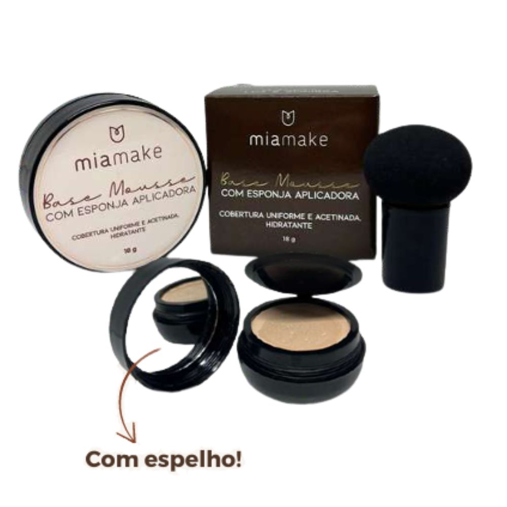 Base Mousse Escura Mia Make com Esponja – Box com 12 Unid