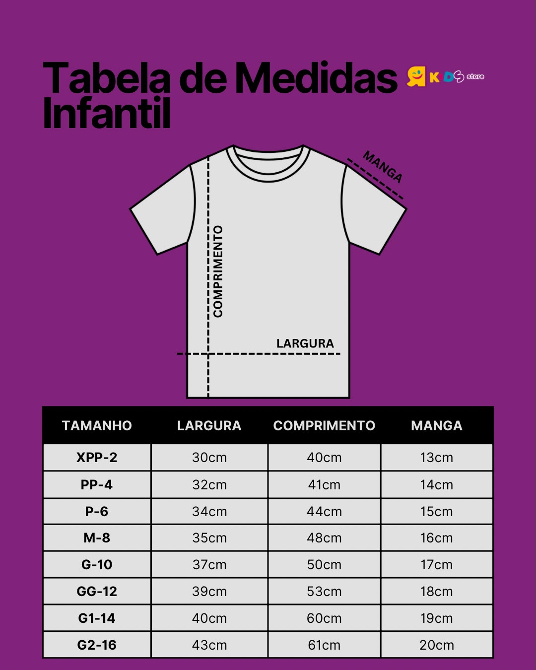 Tabela de Medidas Camiseta Juvenil Radicais Kids