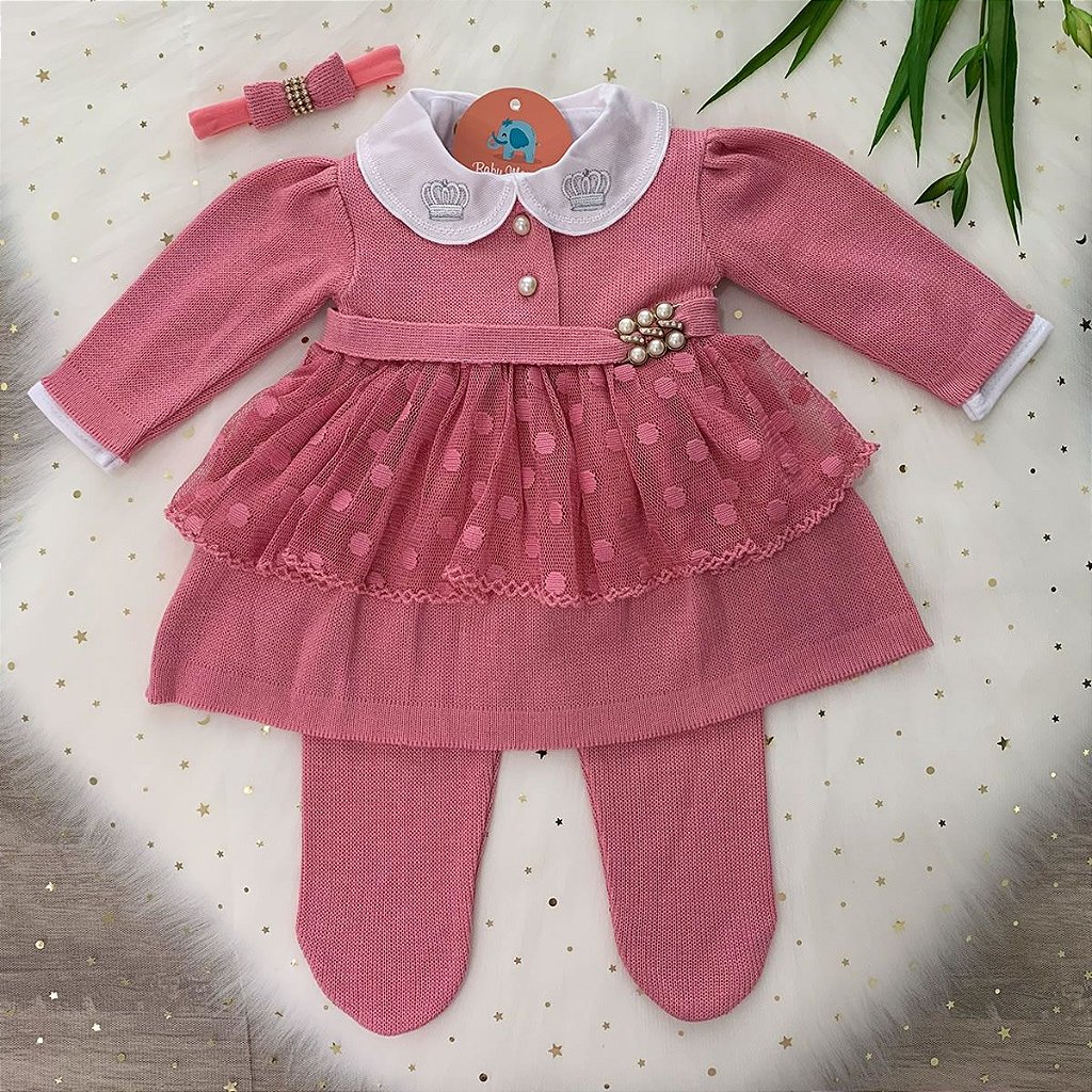 Vestido Bebê Tricô Tule - Rosa - Baby Mamute - Roupas para bebês e crianças