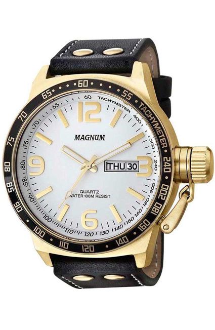 Relógio Magnum com pulseira em couro. Analógico, mas ta