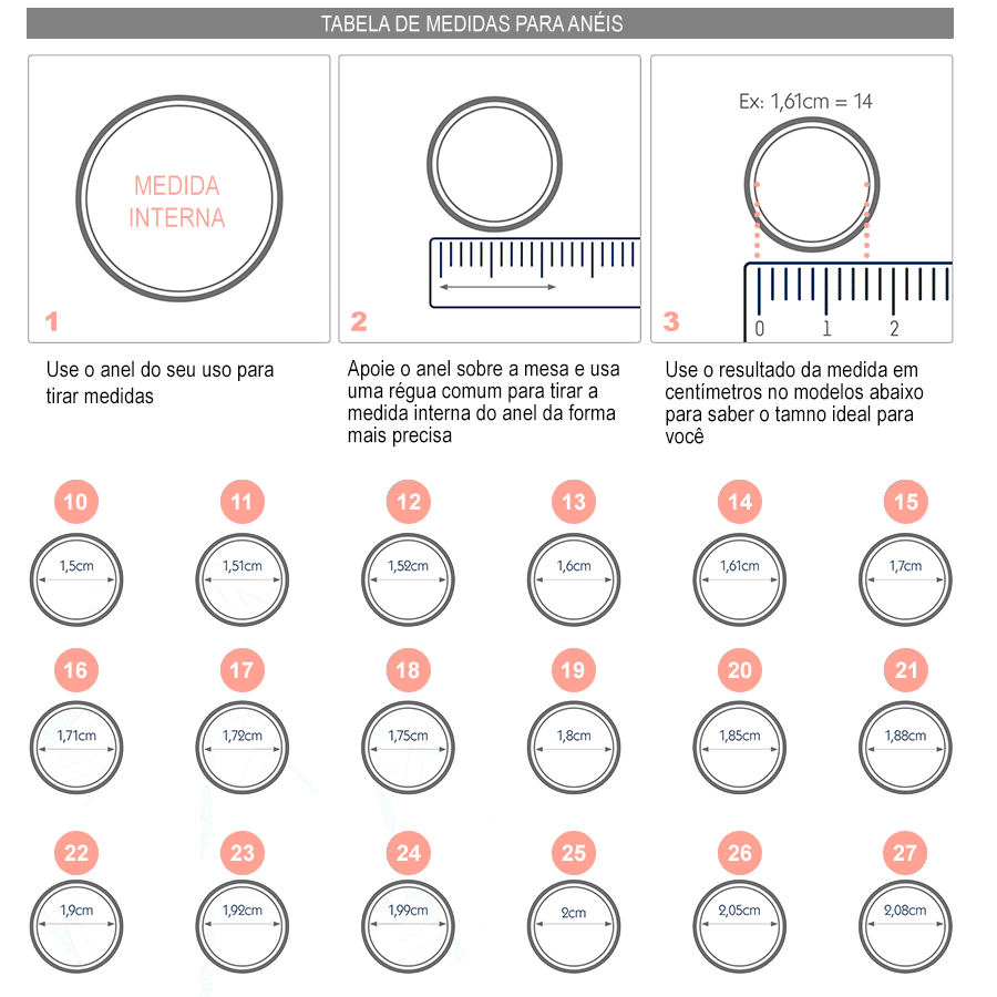 Tabela de medidas - Anéis e Colares - Áneis, Brincos, Colares, e  Tornozeleiras em Prata 925