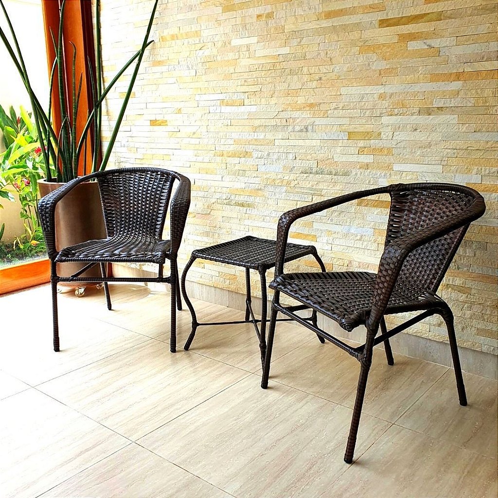 Conjunto 2 Cadeiras de Área Externa Varanda e Jardim em Junco