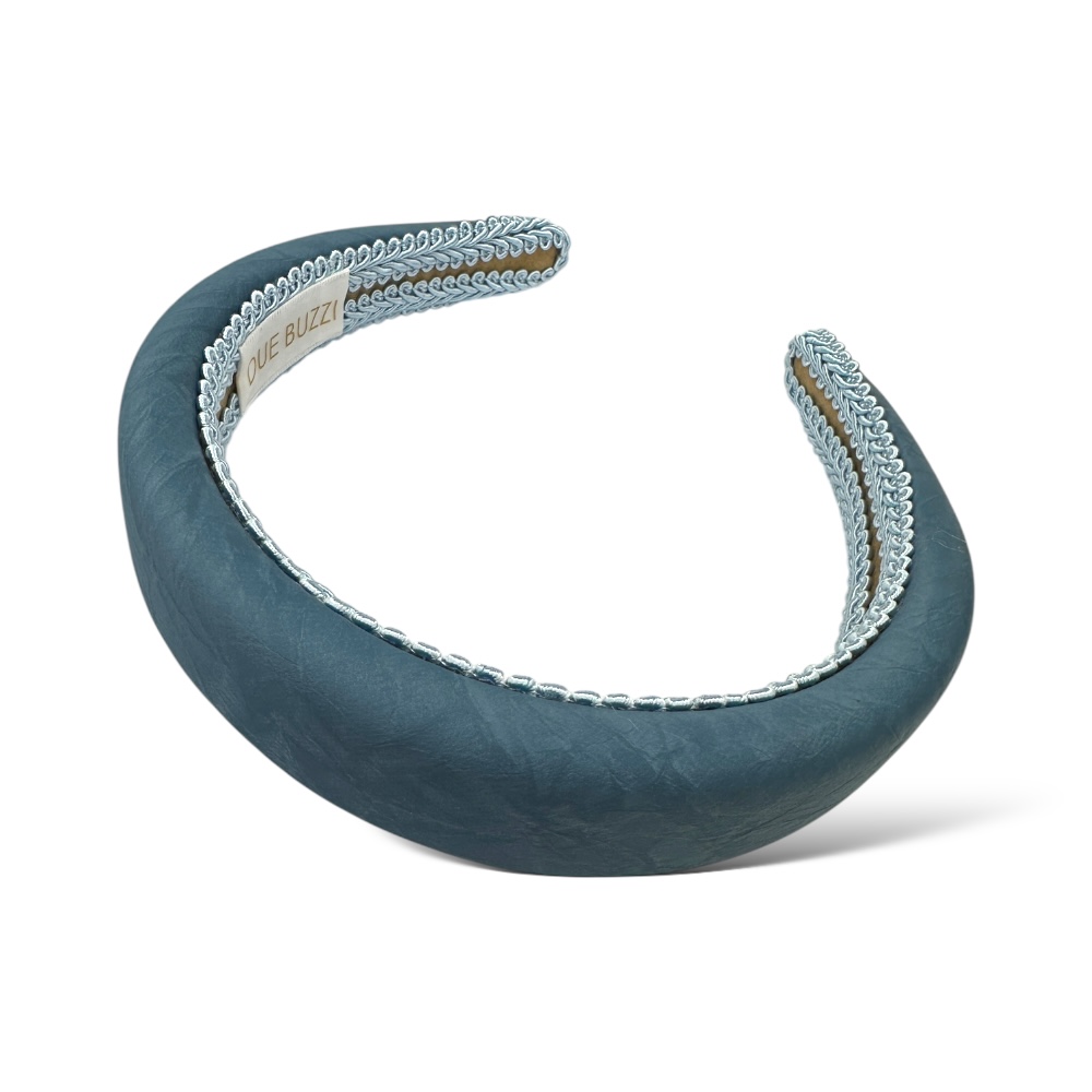 Tiara Azul de Couro Ecológico com Efeito Amassado | Due Buzzi