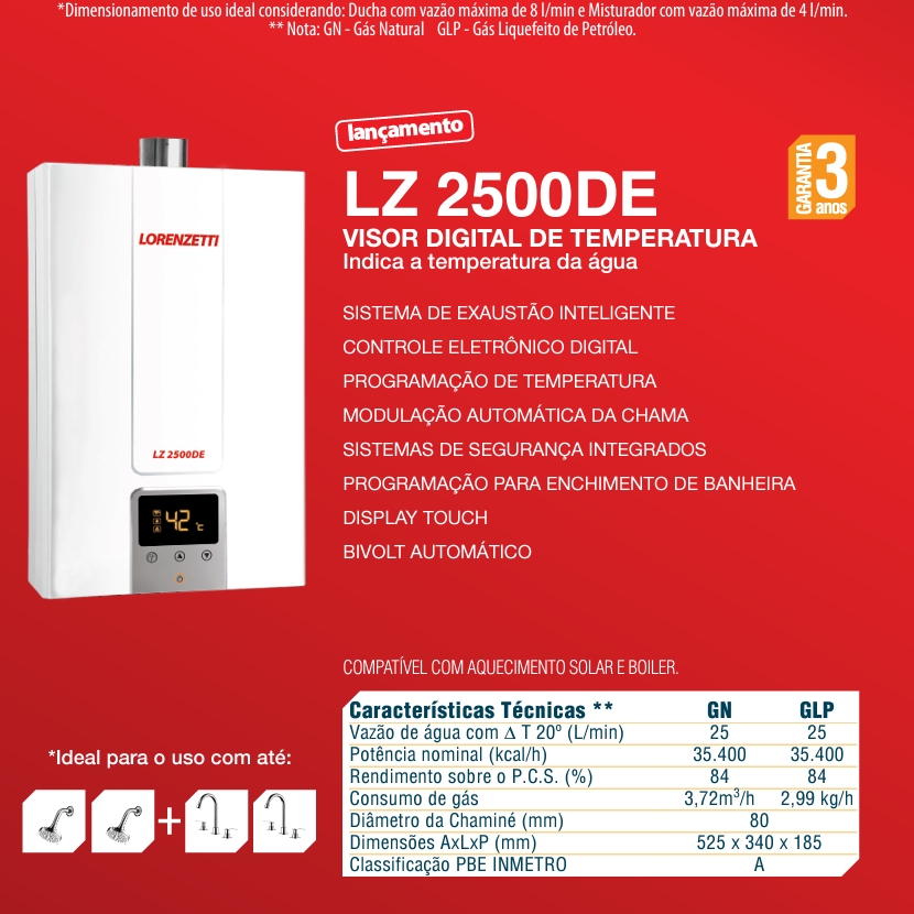 Aquecedor De Água A Gás Lorenzetti 25 Litros LZ 2500 DE-B Branco