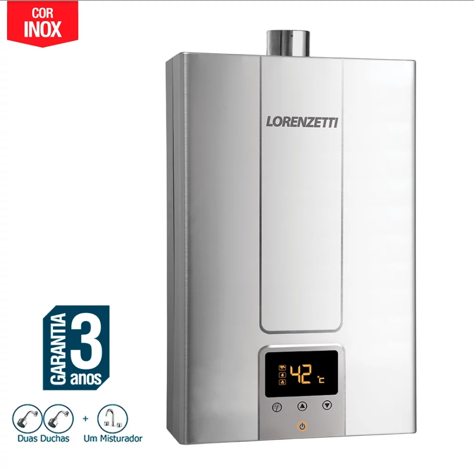 Aquecedor De Água A Gás Lorenzetti 20 Litros LZ 2000DE-I Inox GN