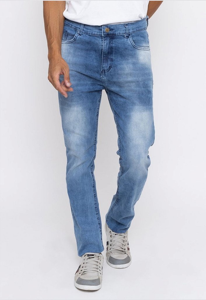 Calça Jeans Masculina Tradicional Lavagem Clara Manchada Premium Versatti  Huan - Compre calça jeans com ótimo preço aqui / Versatti jeans